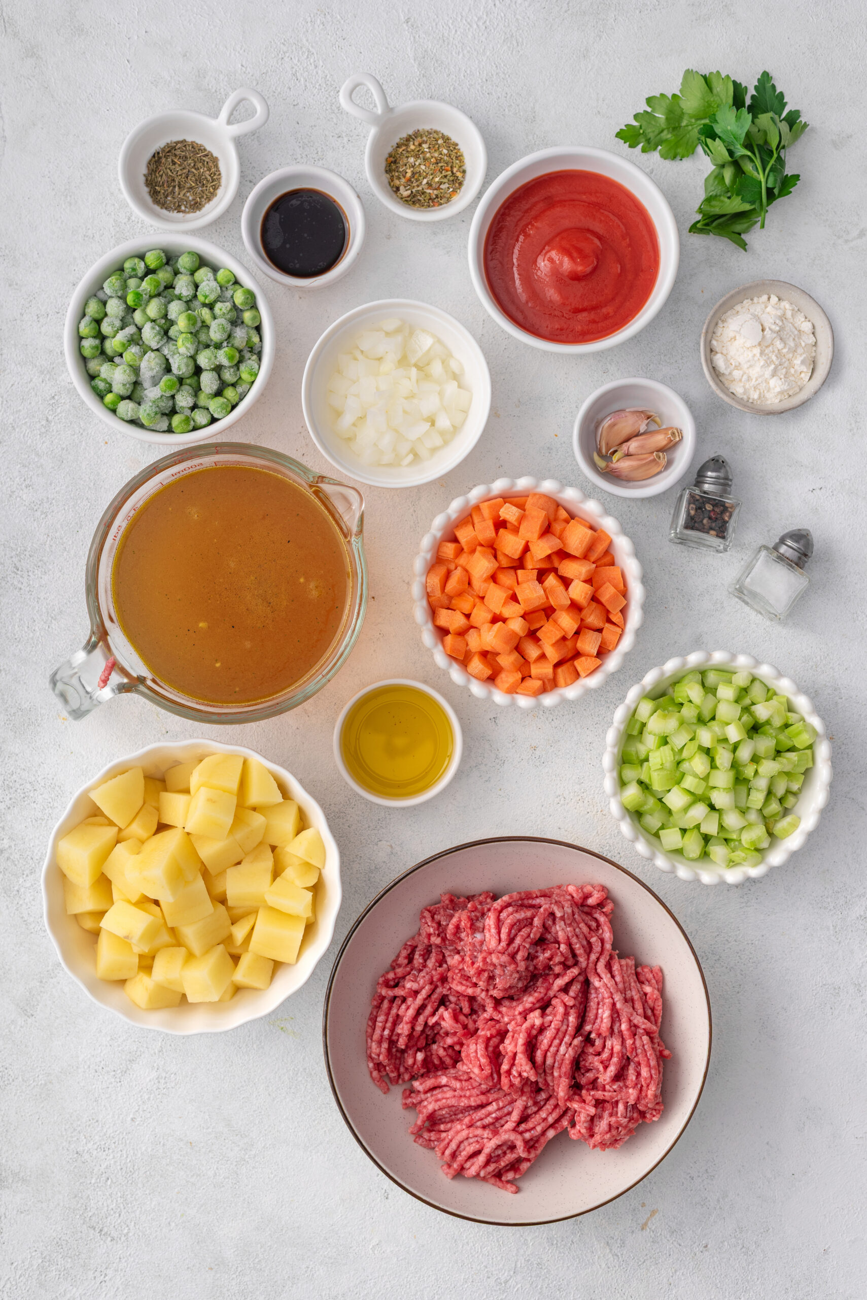 Hamburger Stew ingredients shot from above