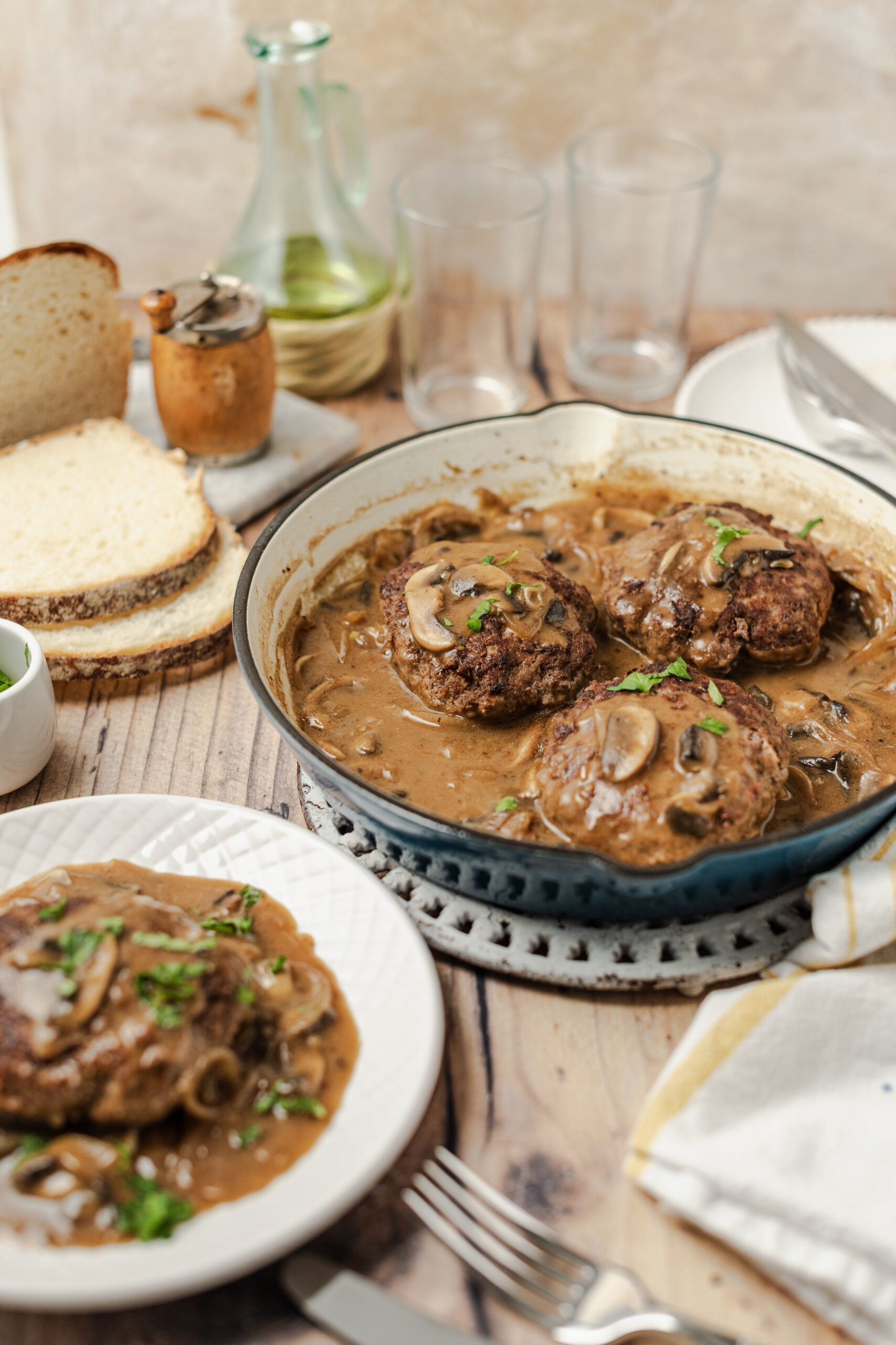 Salisbury Steak Recipe in a plate shot