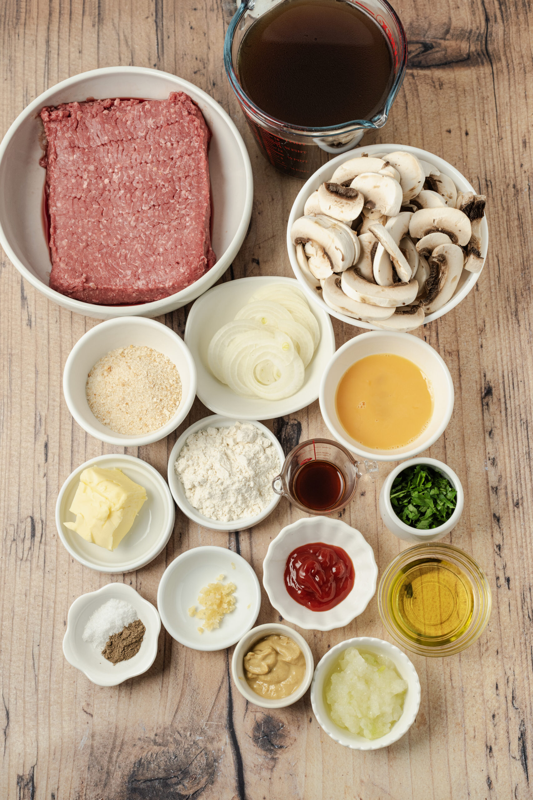 Salisbury Steak Recipe ingredients shot from above