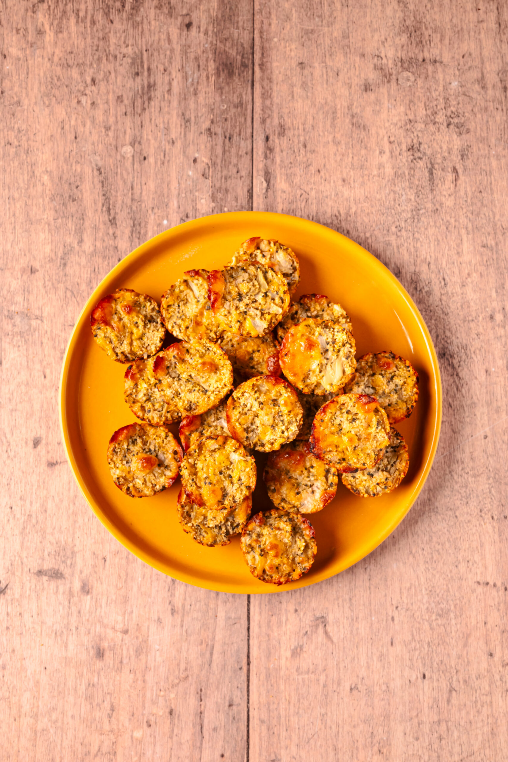 Broccoli bites in a plate shot from above