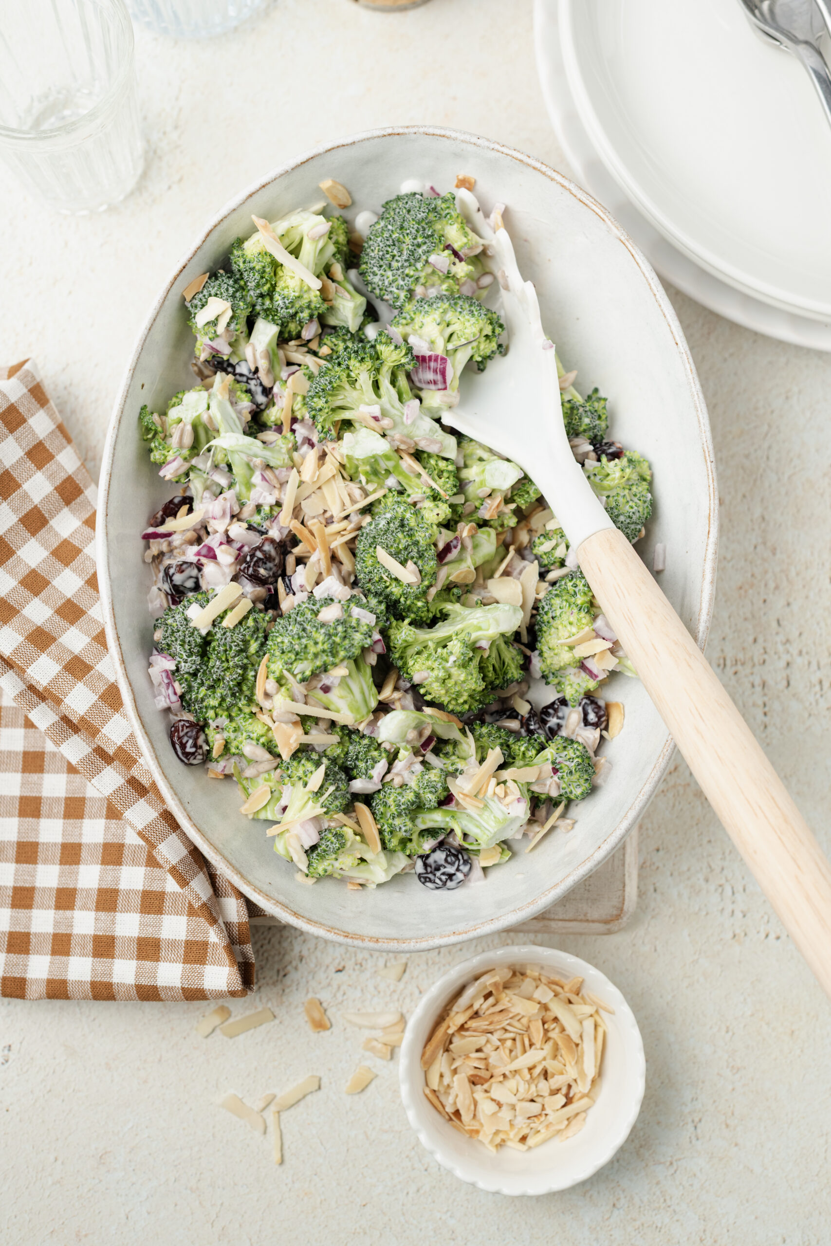 Broccoli Salad in a bowl shot from above