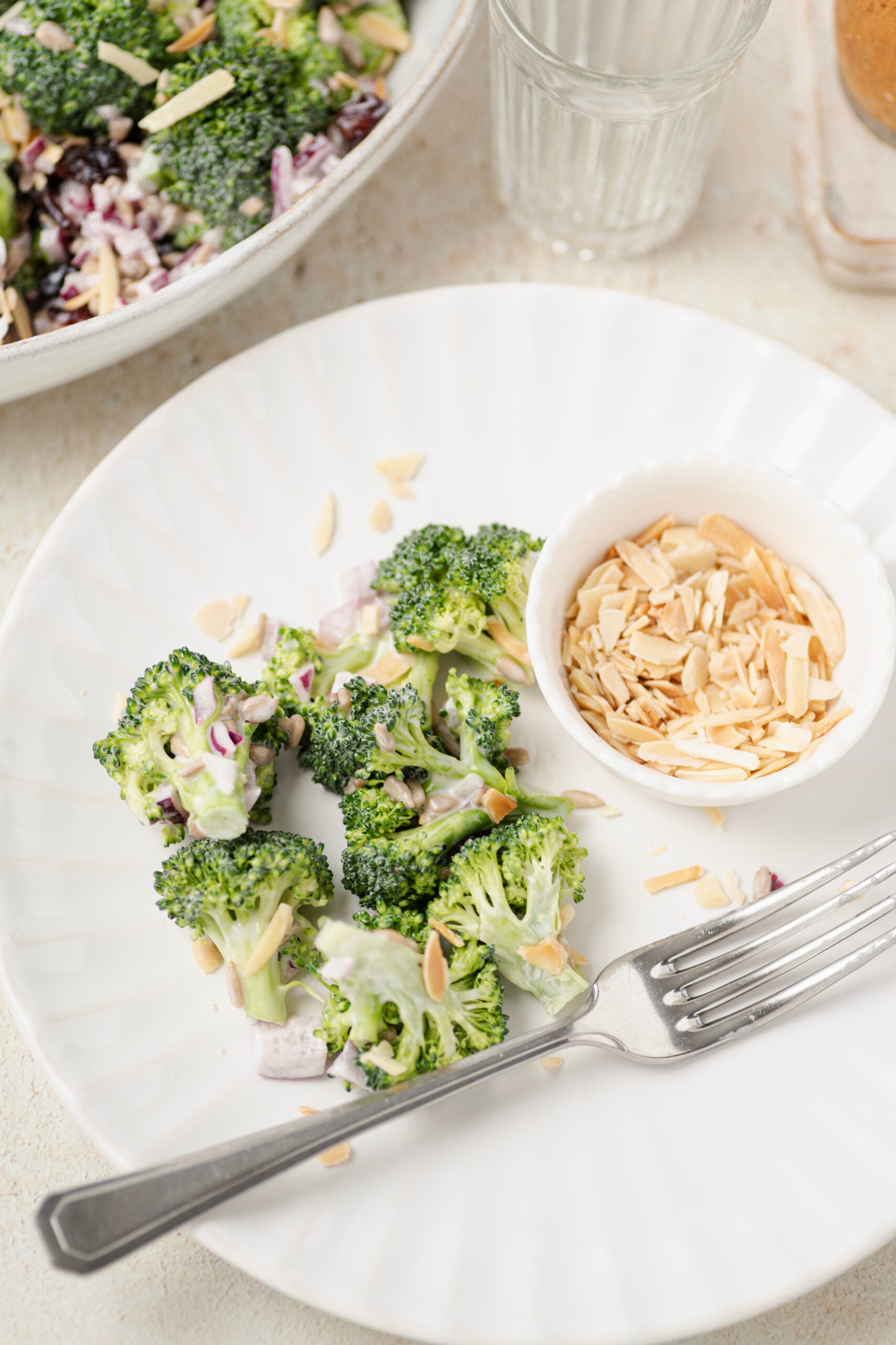 Broccoli Salad in a plate shot from above