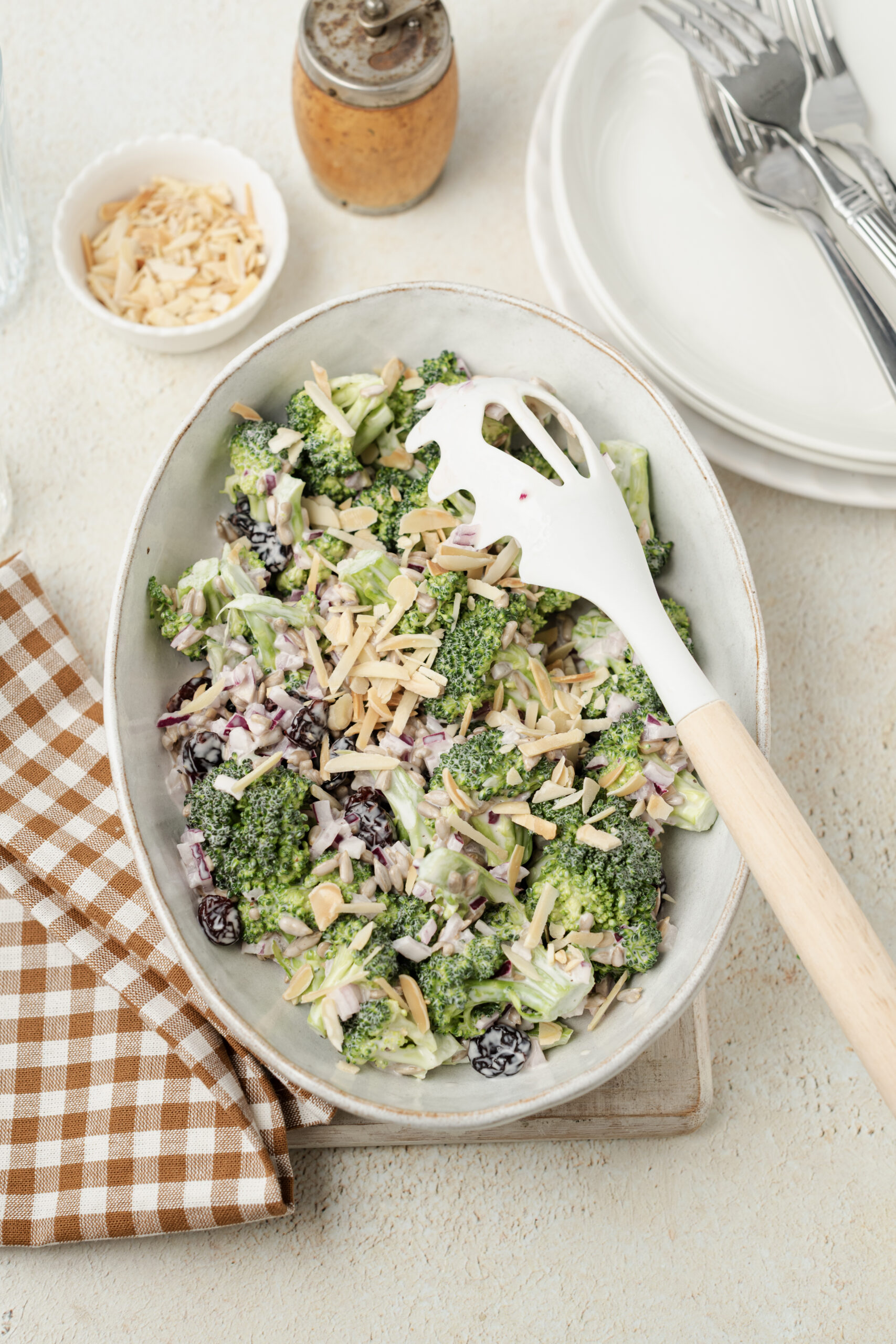 Broccoli Salad in a bowl shot from above