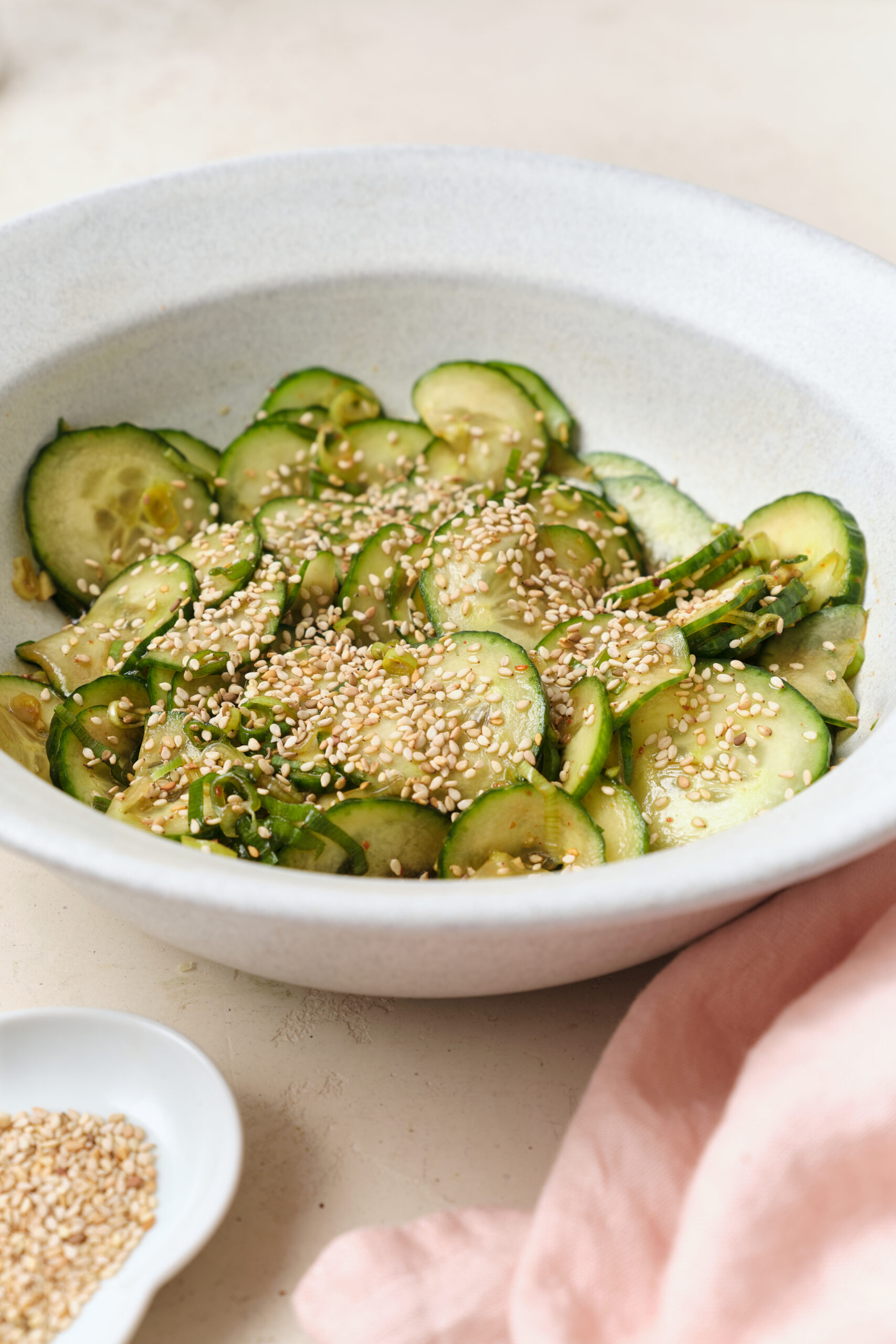 Viral TikTok Cucumber Salad diagonal shot